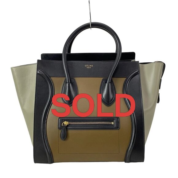 CELINE Luggage Mini Shopper - Black Brown Light gray Leather Handbag 858-070825 - Picture 1 of 14